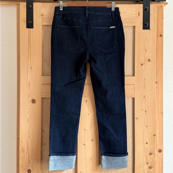 Dark Blue Women's Jeans with gold sparkle detail on bottom - Picture 2 of 6